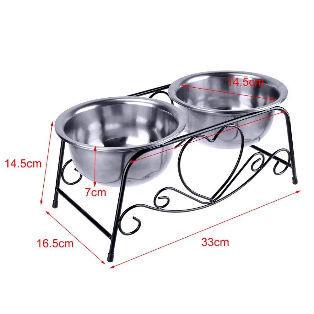 Двойные миски для домашних животных миска для собак из нержавеющей стали Фидер для кормления еды и воды миска с железной подставкой