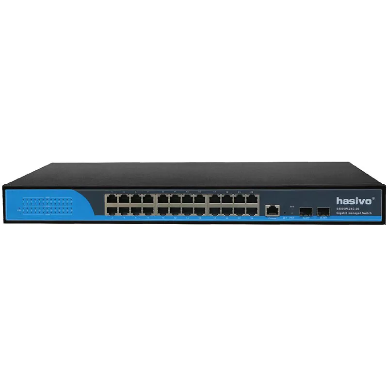 24 RJ45 10M/100M/1000M+ 2 Optical port Managed Switch 30 watts AC100-240V 50/60HZ 24 RJ45 10M/100M/1000M+ 2 Optical port Managed Switch 30 watts AC100-240V 50/60HZ
