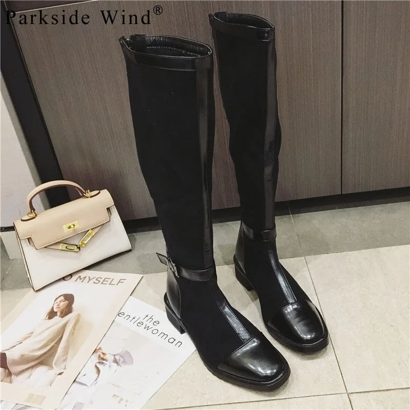 

Parkside Wind Women Boots Winter Stripe Buckle Strap Knee-high Female Shoes Fashion Thigh High Riding Bota Mujer XWC3133-45