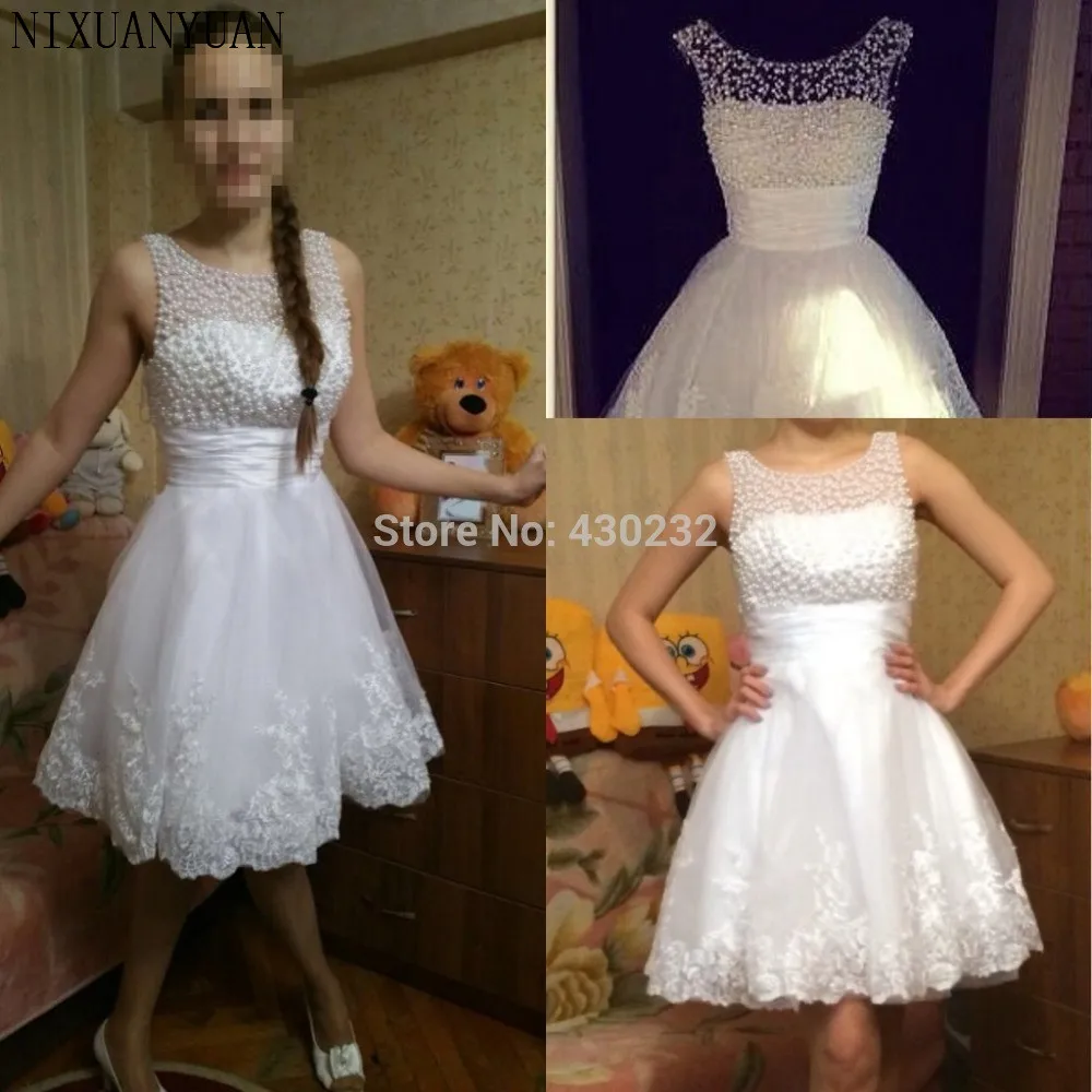 

New 2019 White Short Wedding Dresses The Brides Sexy Lace Wedding Dress Bridal Gown Plus Size Ivory vestido de noiva Real Sample