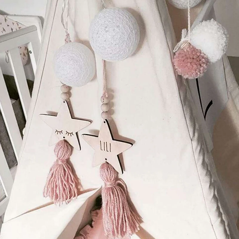 

Wall Hanging Ornament Nordic Style Kids Decoration Cute Star Wooden Beads Tassel Pendant For Home Party Wedding Decoration