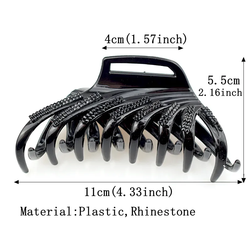 Черные заколки для волос, аксессуары для женщин, стразы, корейская мода, заколка для волос, заколка-краб, зажим для волос, ювелирные изделия