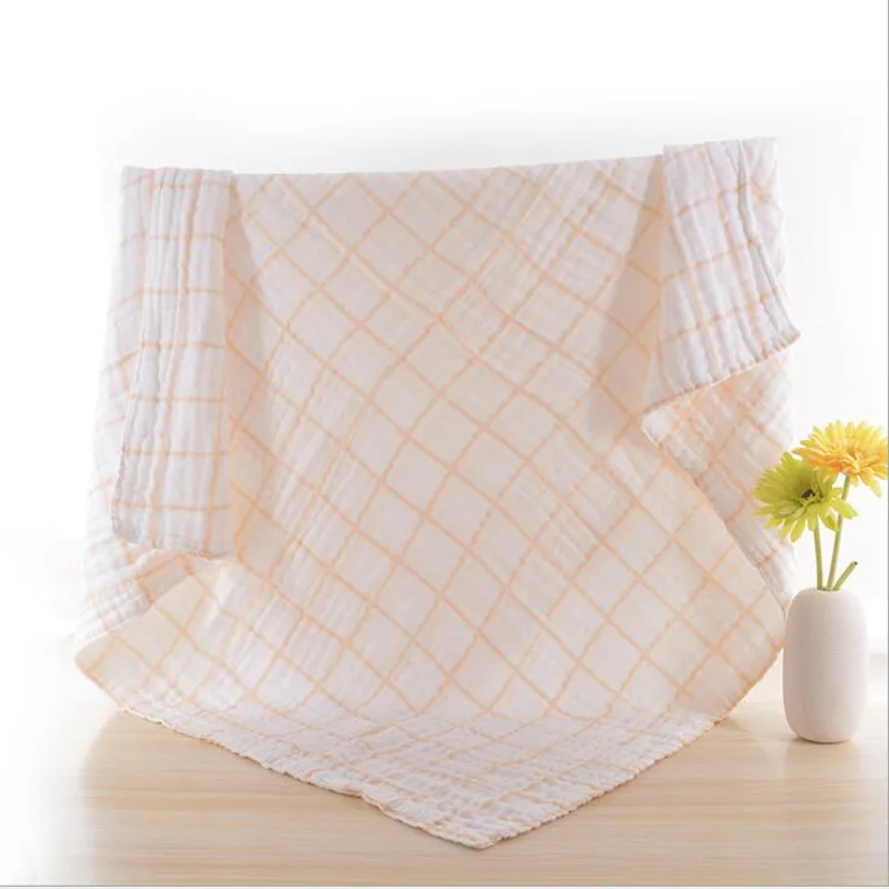 

100%Muslim Cotton Thick Baby Blanket For Newborn 2 Layers Super Soft Baby Swddling Plain Striped Baby Gauze Bath Towel 110*110cm
