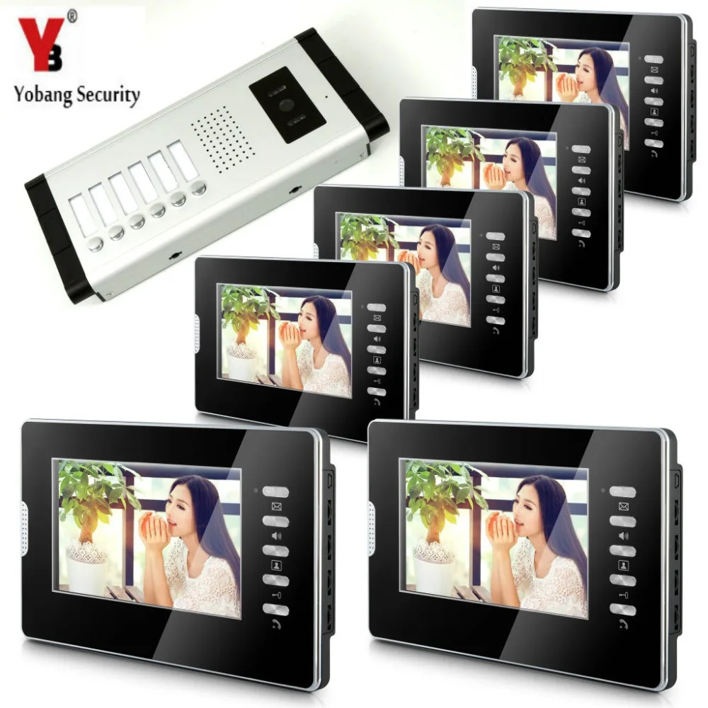 Yobang безопасность 7''Inch TFT LCD проводной 6 квартира/семья видео домофон вход