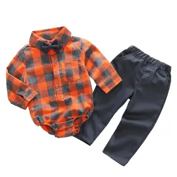 

New Baby Clothes Set Boy Clothing Casual Newborn Fashion Plaid Rompers Pants Bow Tie 3pcs/set Infant Costume