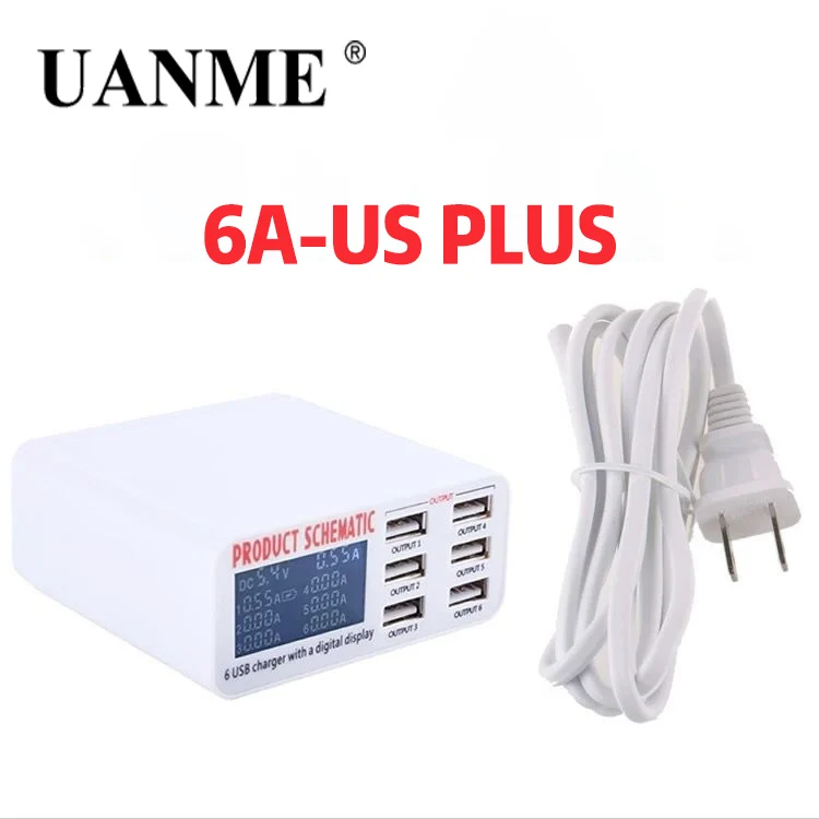 UANME QC3.0 Смарт USB зарядное устройство светодиодный дисплей 6 портов Быстрая зарядка для iPhone iPad samsung huawei Xiaomi Мобильный телефон - Цвет: 30W 6A US PLUG