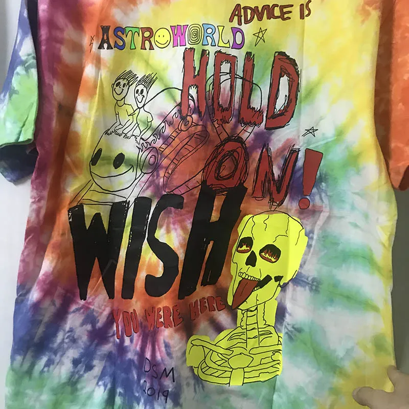 Новинка Трэвиса Скотта Astroworld фестиваль Run Tie Dye футболка для мужчин и женщин высокое качество ASTROWORLD Трэвиса Скотта футболки