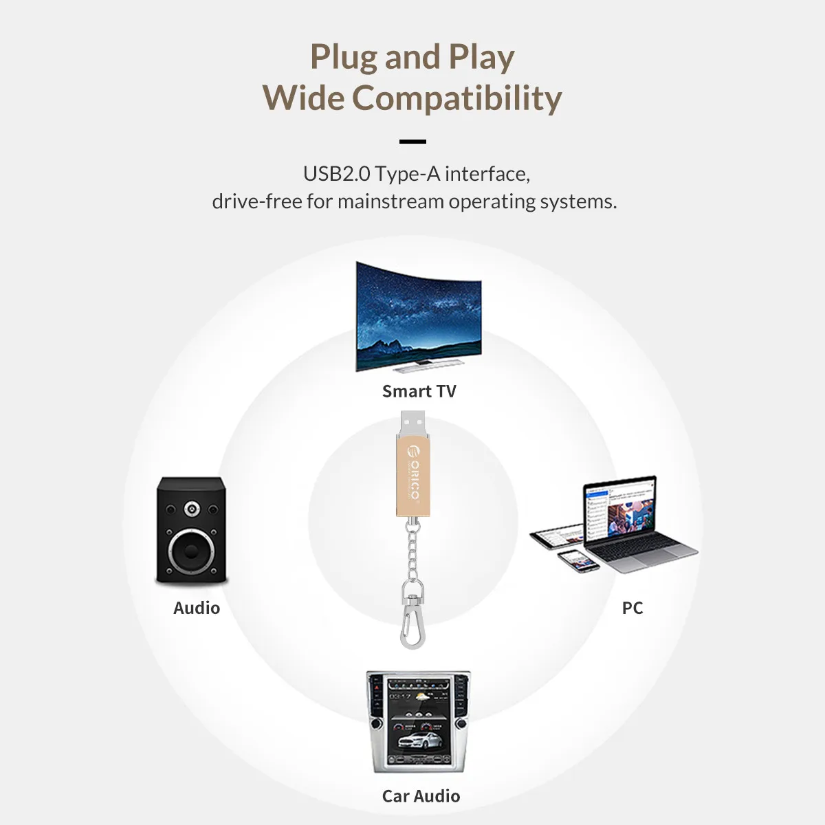 ORICO USB2.0 64 ГБ 32 ГБ 16 ГБ U диск USB флеш-накопитель из цинкового сплава с кольцом для ключей Поддержка мобильного телефона компьютера