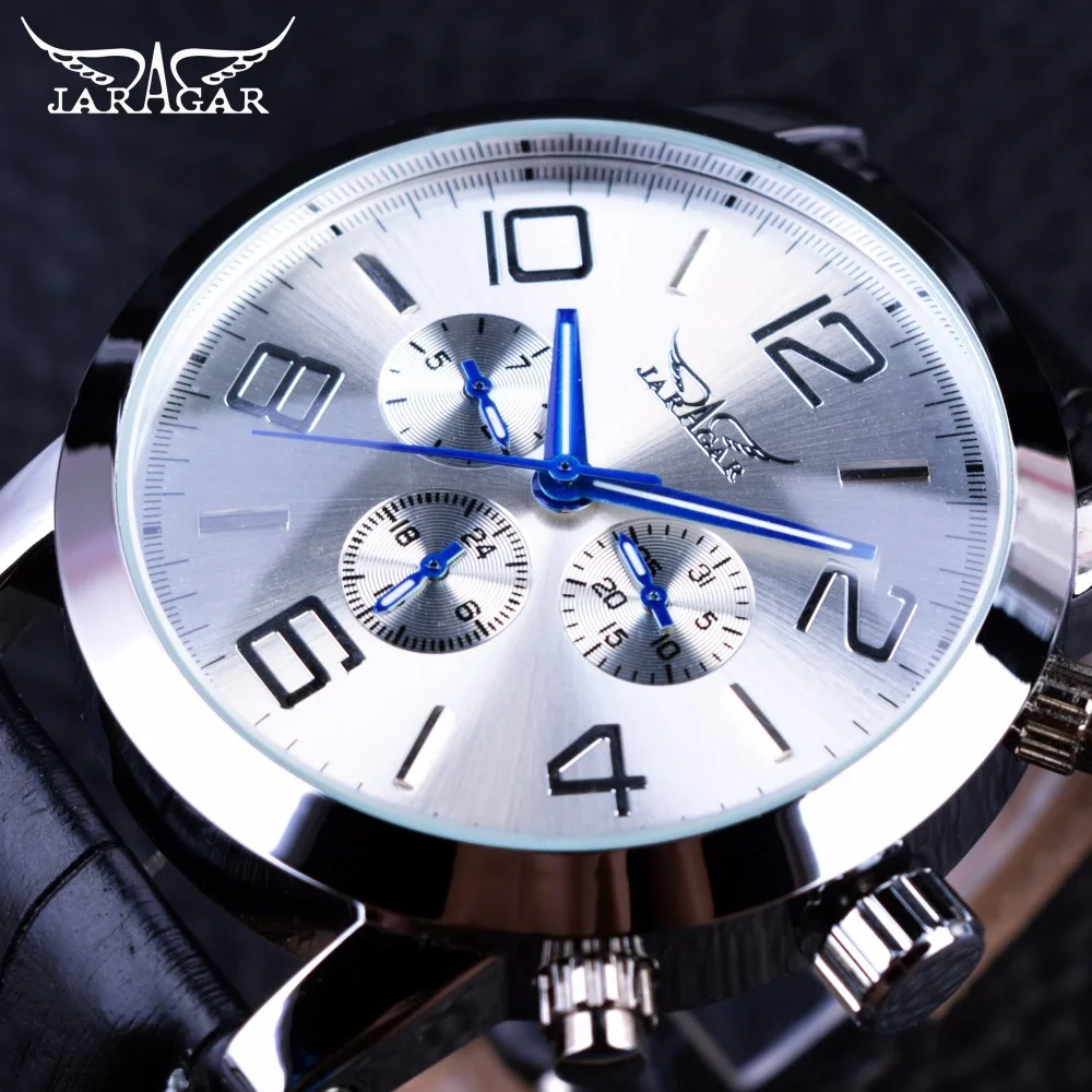 Jaragar 6 Blue Hands Display Fashion Design Silver Case Men Watches Top Brand Luxury Genuine Leather Strap Automatic Wrist Watch freestanding automatic awning 600x300cm blue white