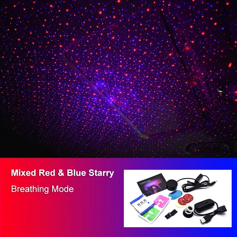 CNSUNNYLIGHT USB LED Car Atmosphere Lamps DJ Mixed Colorful Music Sound Voice Control Lamp Ambient Star Light Remote Spotlights - Испускаемый цвет: Red Blue Breath mode