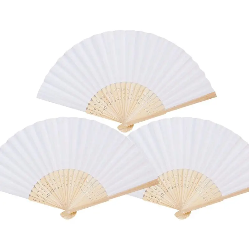 

LBER 100pcs white paper hand fan White Bamboo Folding Fan Handheld Fans Paper Folded Fan for Wedding Party and Home Decoration