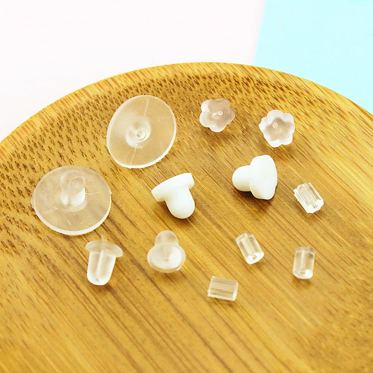 

100pcs Earrings Jewelry Accessories Clear Silicone Barrel Bullet Plastic Rubber Ear Plugging Earring back Earstud Findings