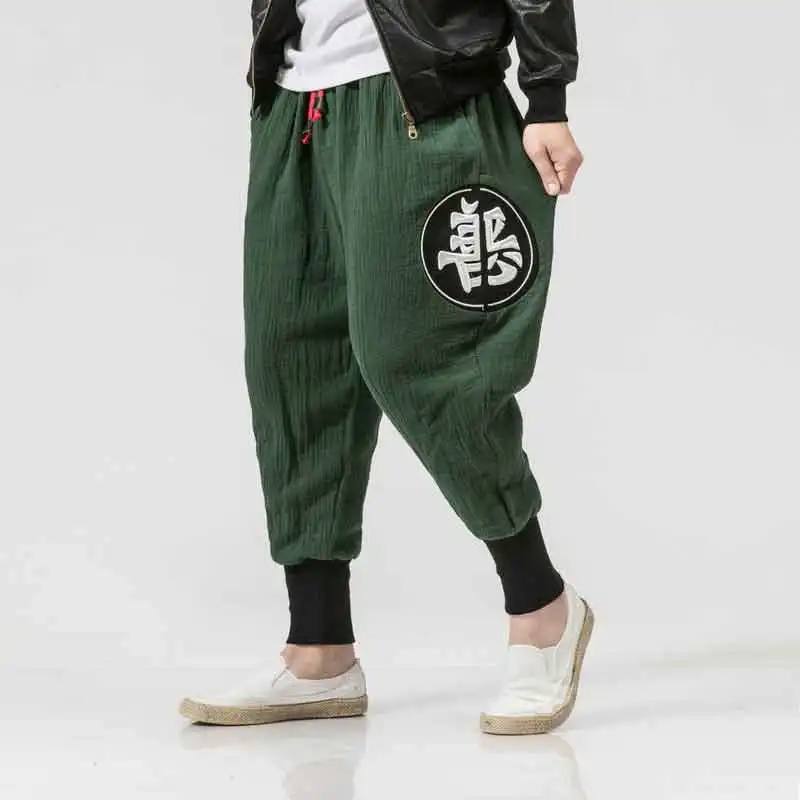 MRDONOO Chinese style men's cotton hemp pants trousers loose large size casual pants embroidery feet feet pants trousers K67 - Цвет: 3