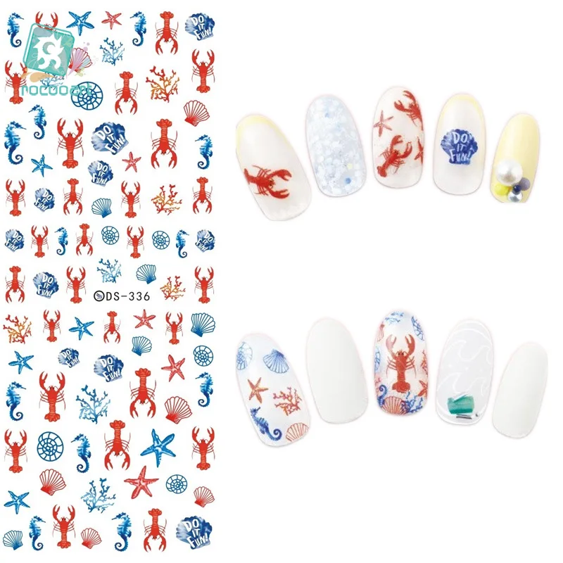 

Rocooart DS336 Water Transfer Nails Art Sticker Harajuku Elements Blue Red shrimp Shell Nail Wraps Sticker Manicura Decal