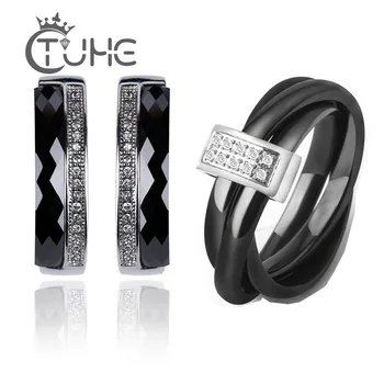 

2018 New Vintage Ceramic Jewelry Sets Russian Style Statement Stud Earrings Three Cross Ring Women Wedding Party Accessories