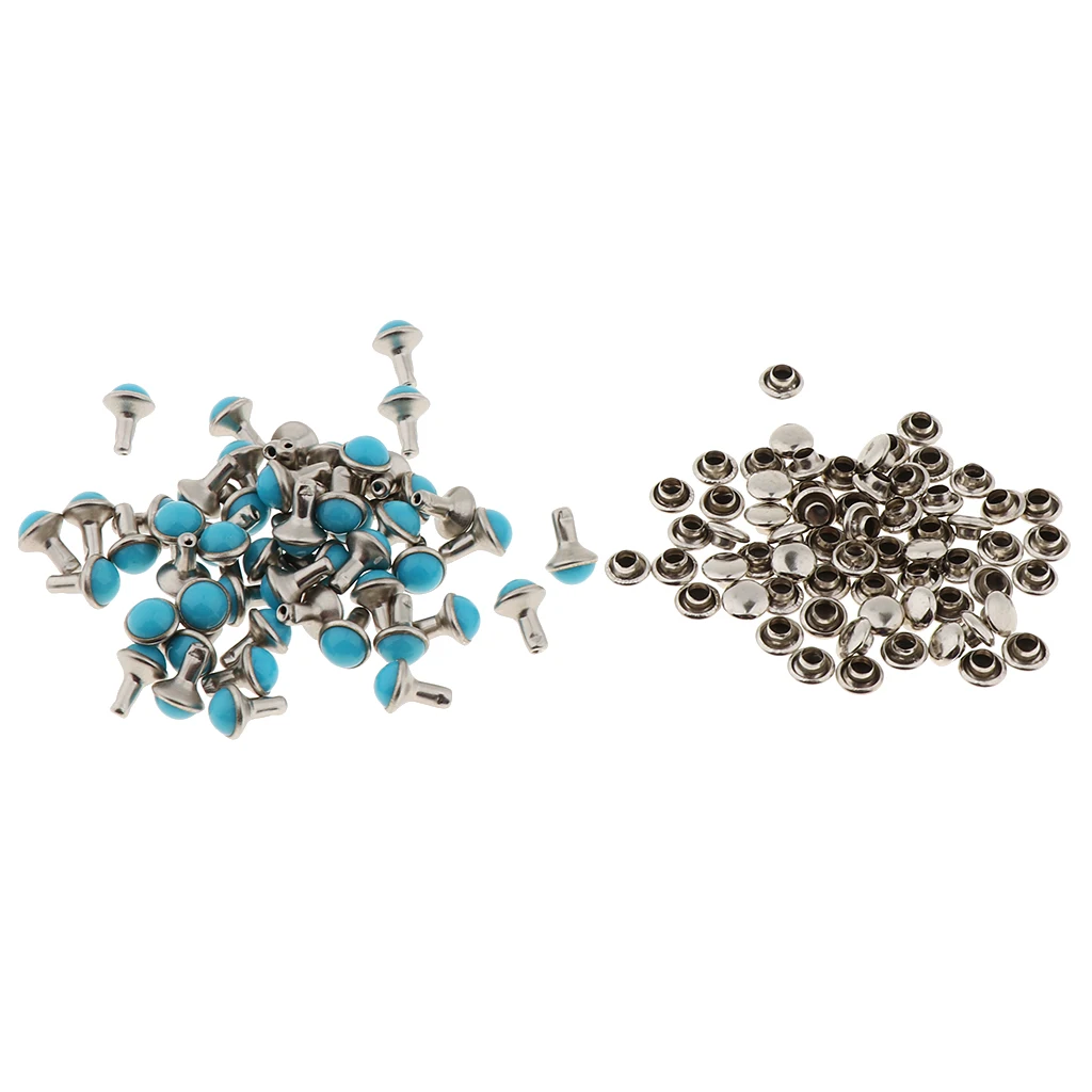 50 Sets Round Turquoise Rapid Rivets Stud for DIY Leather Craft Decoration