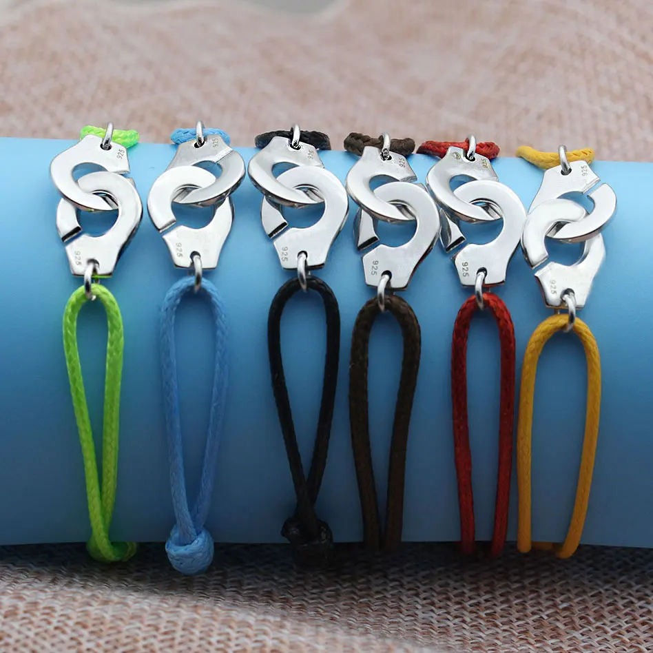 Baratos Francia para mujer joyería 925 Plata de Ley pulsera de esposas para Mujeres Hombres pulsera de cuerda 925 pulsera de plata Menottes Bijoux