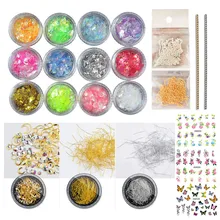 

AddFavor 12 Colors Nail Sequins DIY Set 3D Nail Art Design Rhinestones Gems Gold Silver Chian Studs Manicure Kits Nail Glitters