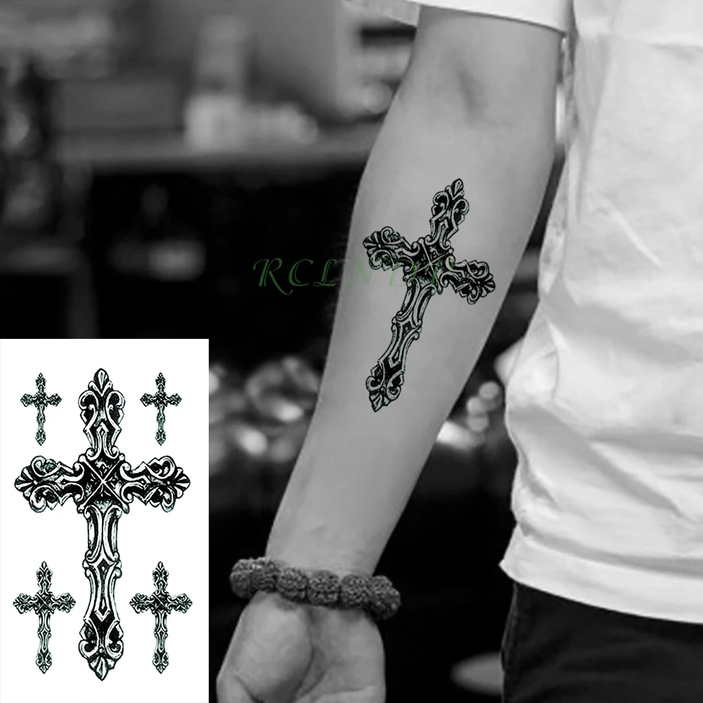 

Waterproof Temporary Tattoo Stickers Cross Tribal Totem Fake Tatto Flash Tatoo Tatouage Neck Hand Back Foot for Girl Women Men