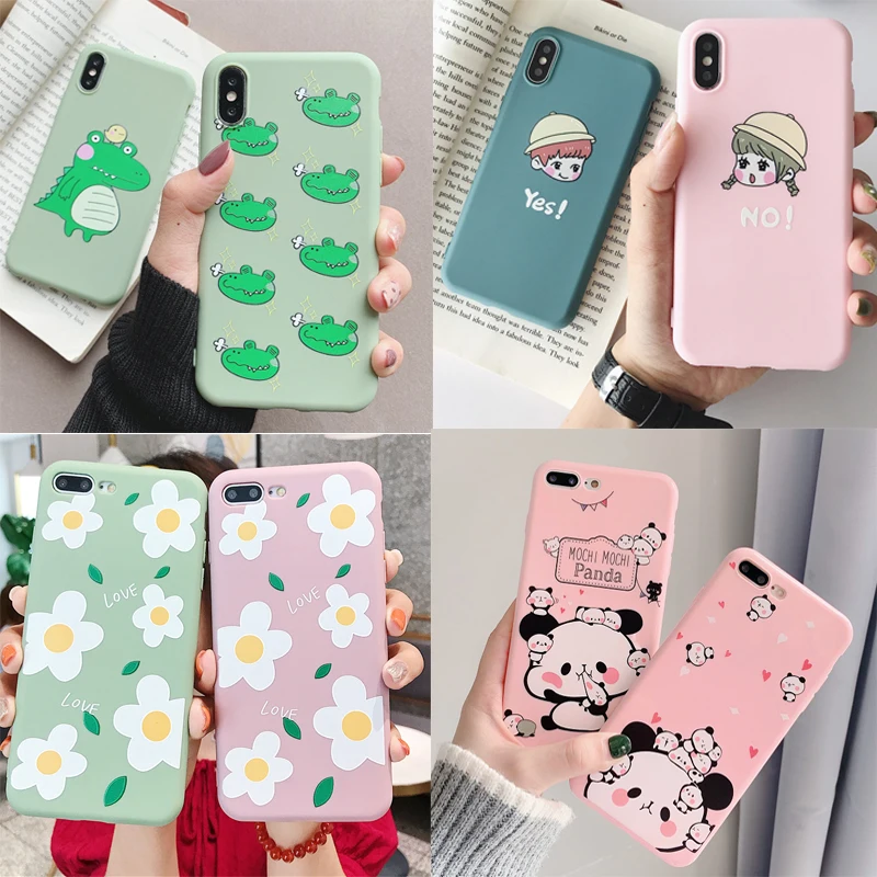 

Fashion Cartoon Panda Flower TPU Phone Case For iPhone XS MAX XR X 8 Plus 7 Plus 6 6s Plus Cases Cover Coque Fundas Silicone