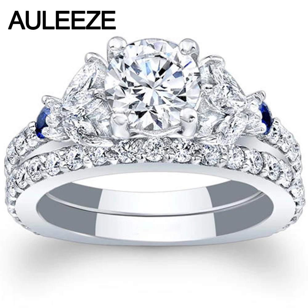 Unique Trendy 1CT Moissanites Bridal Set 14K White Gold Engagement Rings Marquise Cut Lab Grown Diamond Sapphire Wedding Set