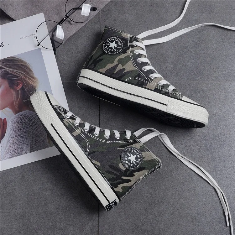 Nouvelle Suédé 2018 Chaussures top Origi 1 2 Version L'étudiant Camouflage Coton Toile Chaussures Haute Femmes Coréenne De Deux rtZWrPqvw