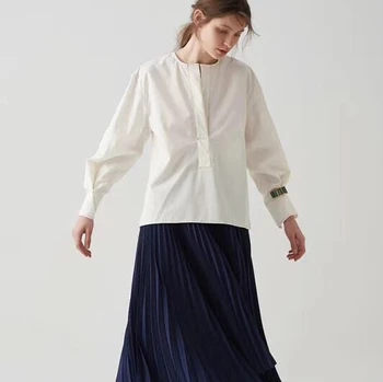 

2019 fall new palace style drop the shoulder women 100% cotton white shirt
