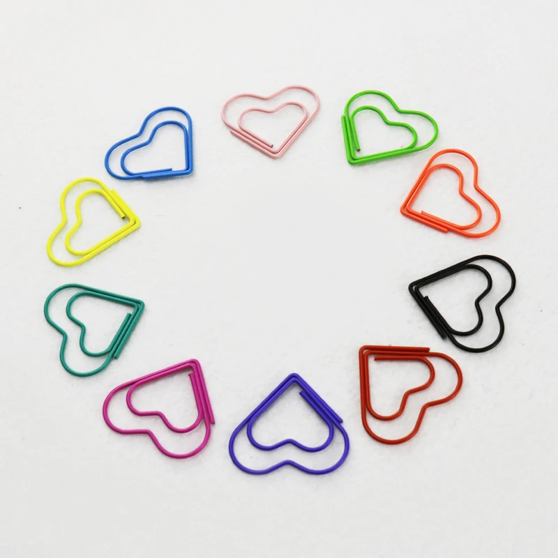 

30 pcs/pkg mix color kawaii cute lovely heart shaped metal clip paperclips bookmarks clamp