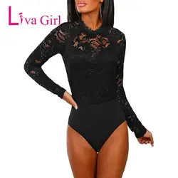 Liva девушка сексуальный цветочный кружево Bodycon боди для женщин Новинка 2019 года вырез сзади с длинным рукавом черный корректирующие