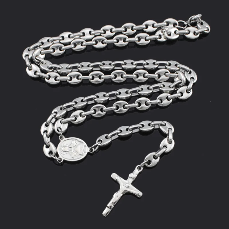 

ATGO Romantic Rosary Beads chain Cross Religious Party Music Lover Free Shipping Stainless Steel Necklace Womens Mens Wholesale
