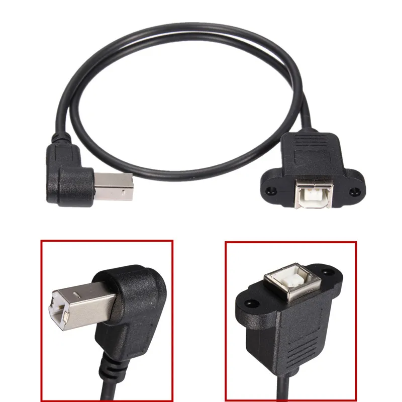 

50cm USB 2.0 Elbow B Male to Female Cable USB Type B Wire Socket Printer Panel Mount Extension Cable Connector Adapter