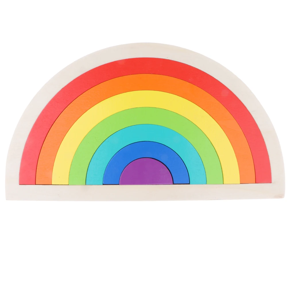 Baby Toddler Wooden Rainbow Stacking Blocks Educational Montessori Toys
