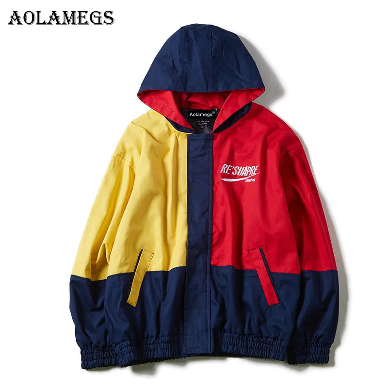 

Aolamegs Jacket Men Patchwork Thin Hit Color Bomber Jackets Men Loose Fashion Men's Coat Autumn Baseball Streetwear 2018 Autumn