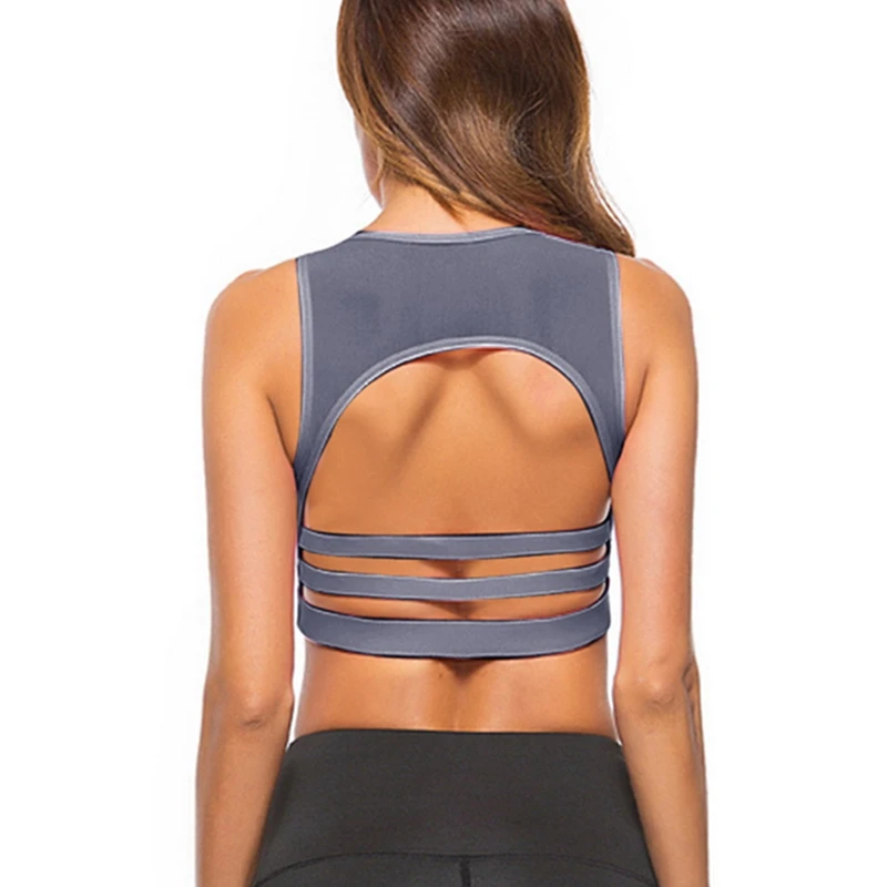 

Sexy Backless Women Sports Bra Mesh Patchwork Fitness Vest Running Bra Workout Yoga Crop Tank Top Sexy Push Up Wear