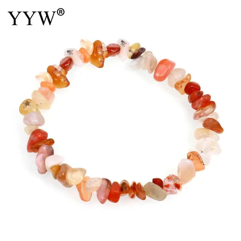 red agate YYW натуральный драгоценный камень браслет с камнями Браслеты Женские простой круг чипы самородки прозрачный кварц опал лунный камень браслеты - Окраска металла: red agate