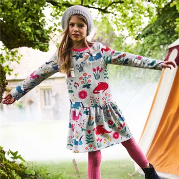 

Jumping meter Long sleeve Children Girl's Dresses printed animals baby girl dresses autumn kids clothes dinosaurs girl dresses