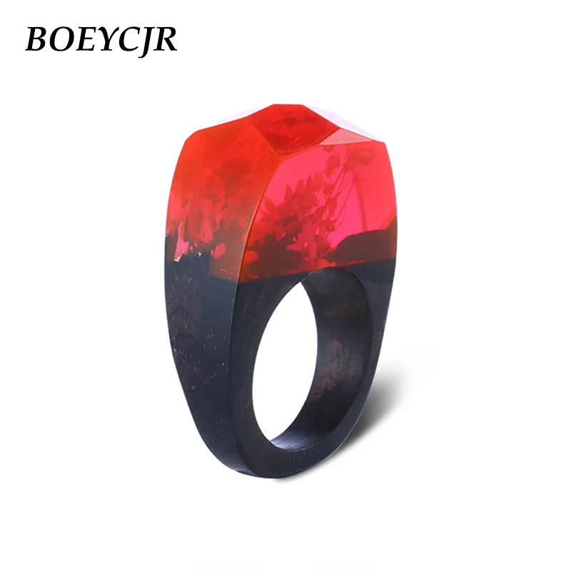 Деревянное кольцо BOEYCJR из красной смолы модные ювелирные изделия в форме цветка