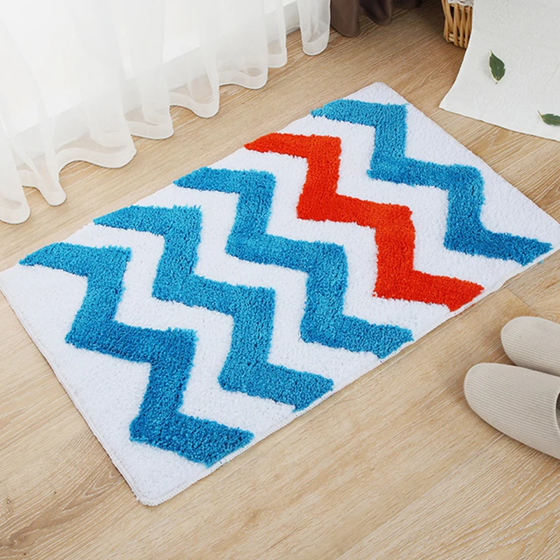 Homemiyn Bath Mat White Blue Striped Bath Mat Red Bathroom Mat
