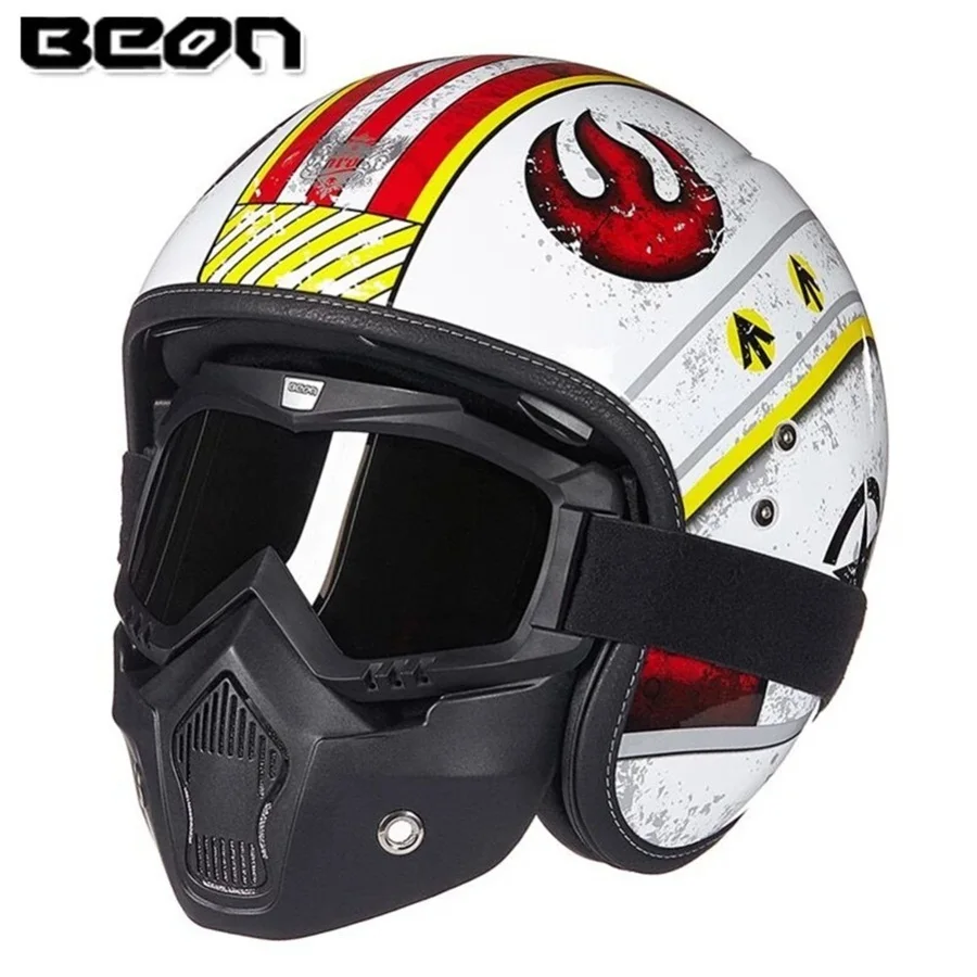 Us 131 33 45 Off Free Shipping 1pcs Beon Fashion Chrome Casco Motocross Helmet 3 4 Open Face Vintage Sun Visor Motorcycle Helmet With Goggle Mask In