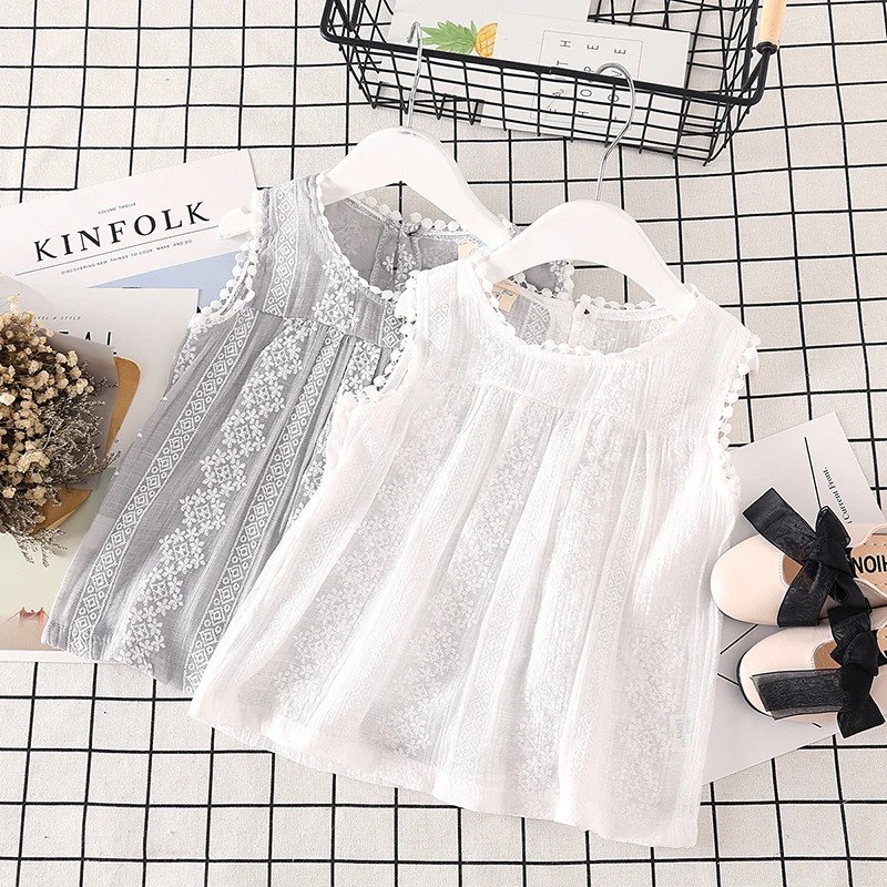 

Summer New Cotton Sleeveless Tops 2019 Baby Girls Blouse Kids Blouse Floral Print Casual Children Clothes 1-6T