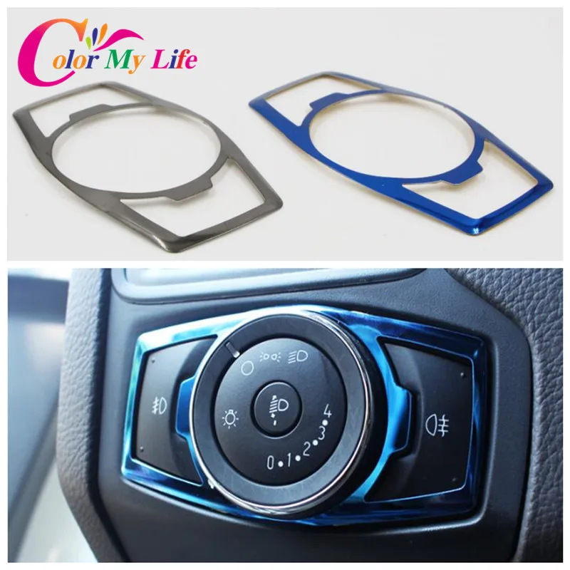 

Color My Life Stainless Steel Headlight Switch Sequins Cover Trim Stickers For Ford Focus 3 4 MK3 Kuga Escape Mustang Everest