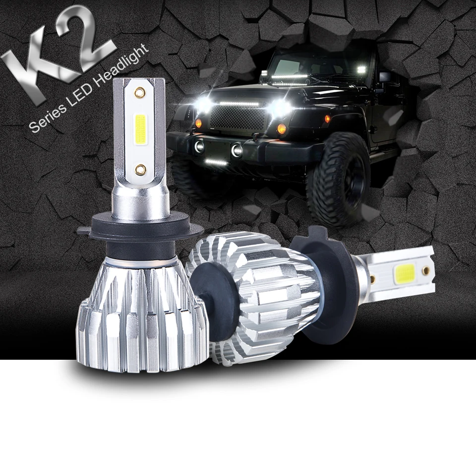 VooVoo 2Pcs H7 LED Car Lamp DOBCOB Chips H4 LED Headlight H11 H8 H1 H3 9005 9006 6500K 8000LM 50W Fanless Auto Headlamp Fog Lights 12V (1)