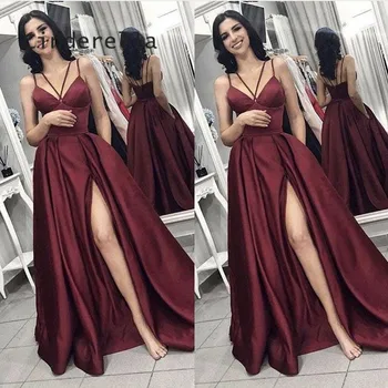 Cinderella Burgundy Sweetheart Side Slit A-Line Floor Length Backless Satin Pleated Long Women Prom Dresses Party Gowns For Prom Cinderella Burgundy Sweetheart Side Slit A-Line Floor Length Backless Satin Pleated Long Women Prom Dresses Party Gowns For Prom