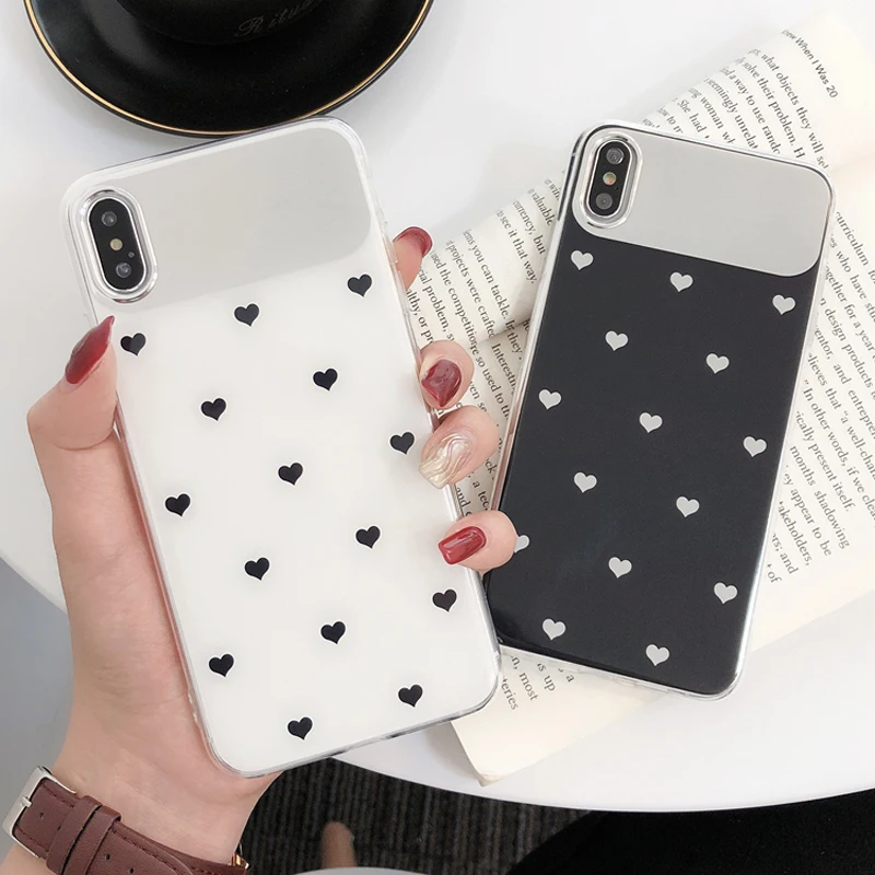 

Colorful Love Heart makeup mirror Phone Case For iPhone7 8 6 soft shell Phone Case For iPhoneX XR XS fashion Phone Cover