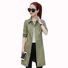 2019 New Women Windbreaker Spring Slim Long-sleeved Single-breasted Coat Autumn Solid color Medium long Female Trench Outerwear 2018 spring new women fashion trench coat female loose cardigan stitching printing long sleeved single breasted outerwear cx88