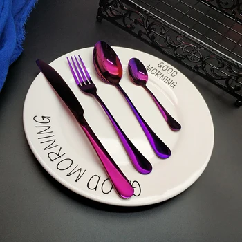 

Hot Sale 4pcs Purple Dinnerware Kitchen Stainless steel Knife Fork Tablespoon Food Tableware Flatware Cutlery Set Drop Shipping