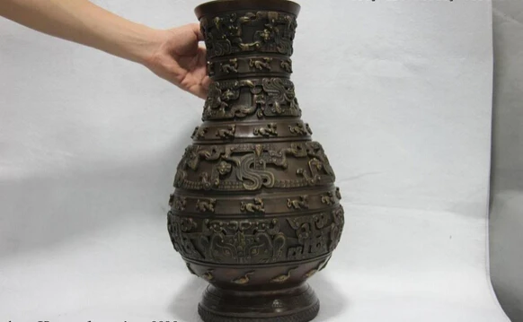 

song voge gem S0916 Chinese Royal Palace Old Pure Copper Bronze Longevity Wealth Bottle Pot Jar Vase