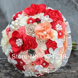Красивый букет Красной тематики, открытый Свадебный букет невесты, ткань, жемчуг, ювелирный кружевной букет, ручная работа