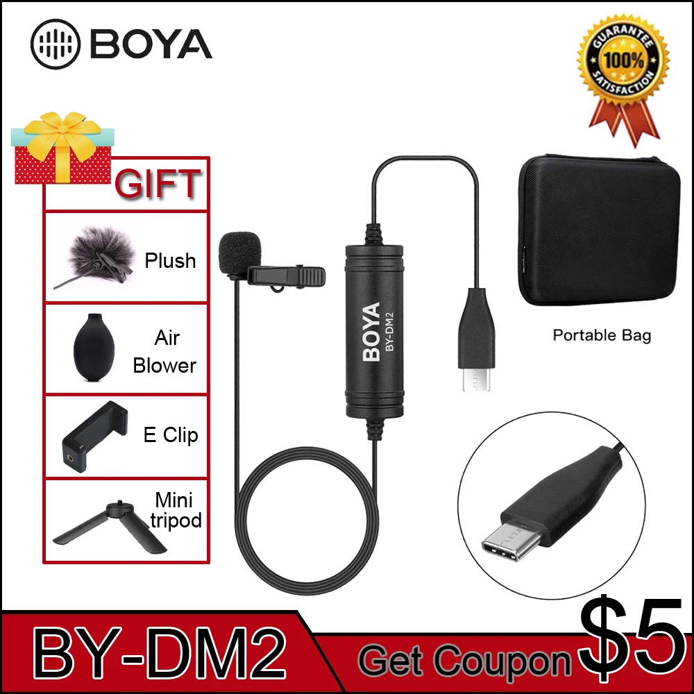 

BOYA BY-DM2 Omni-directional MIC Digital Lavalier Microphone Clip-on Video Recording Mic with Type-C for Android Devices