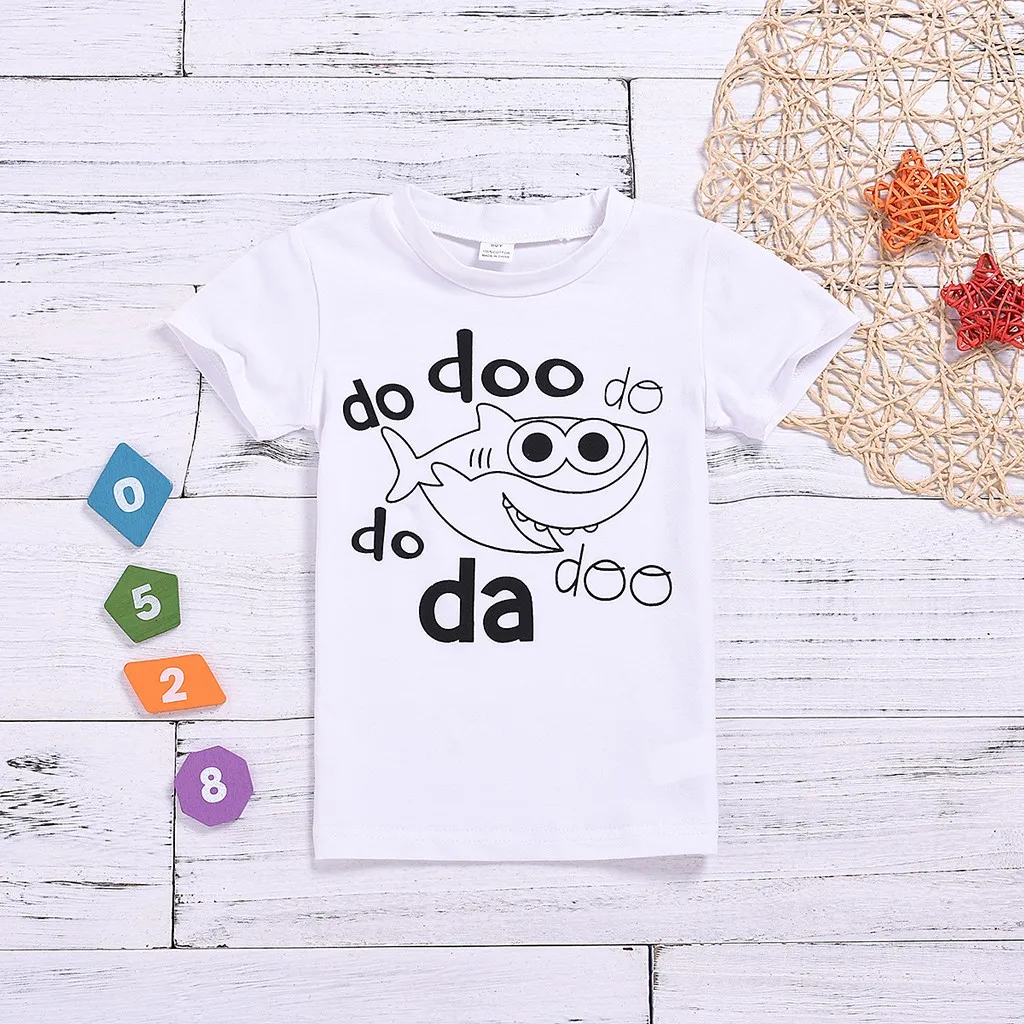 

Children's Kids Baby T-shirt Short Sleeve Cartoon Letter Shark Print Tops Children Clothes Clothing Children Summer Shorts Tees
